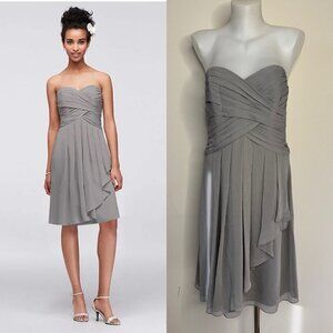 NWT David's Bridal F14847 Short Crinkle Chiffon Dress Front Cascade Mercury 10